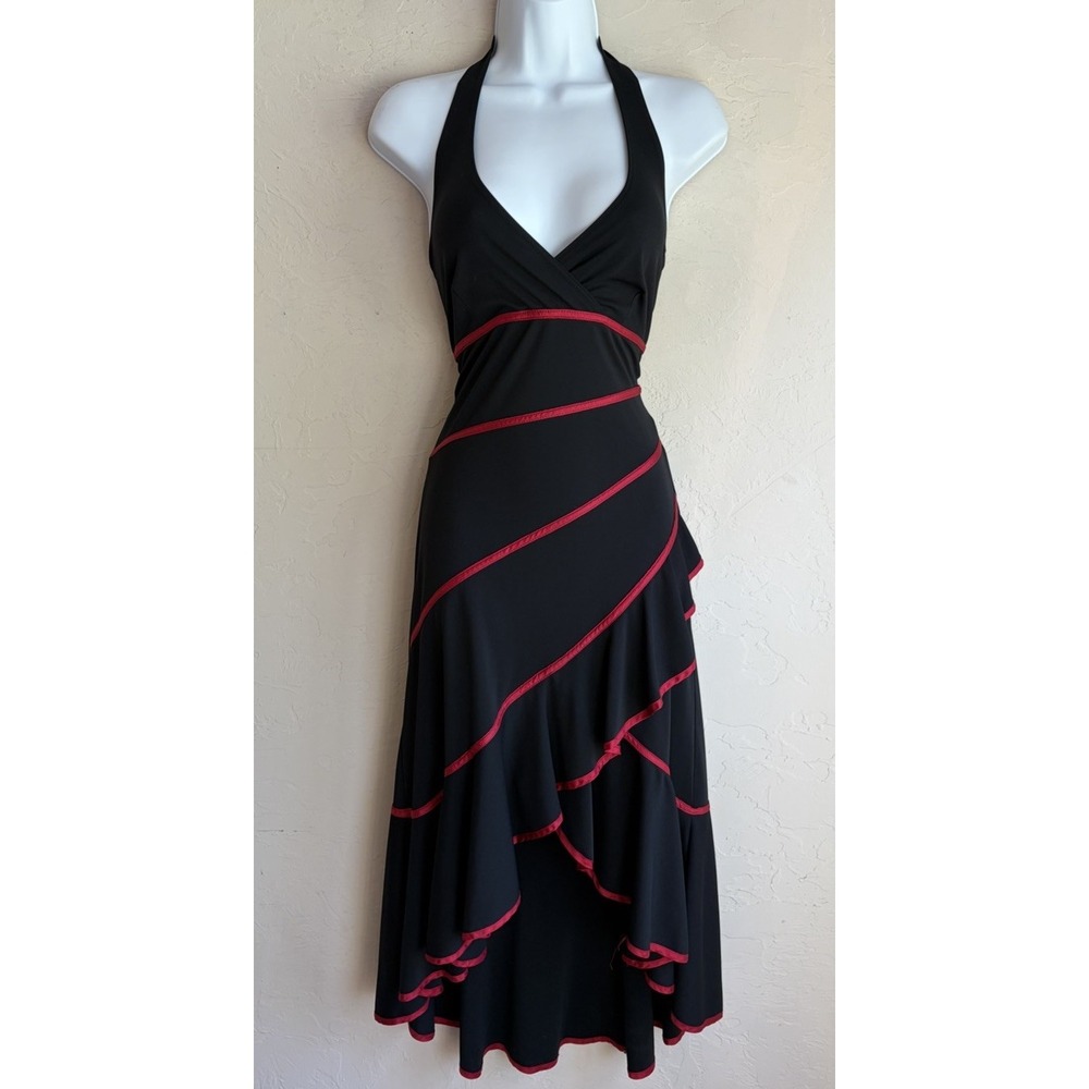 Vintage 90s Y2K Finesse Halter Asymmetrical Dress M Goth Vamp Bratz Romantic